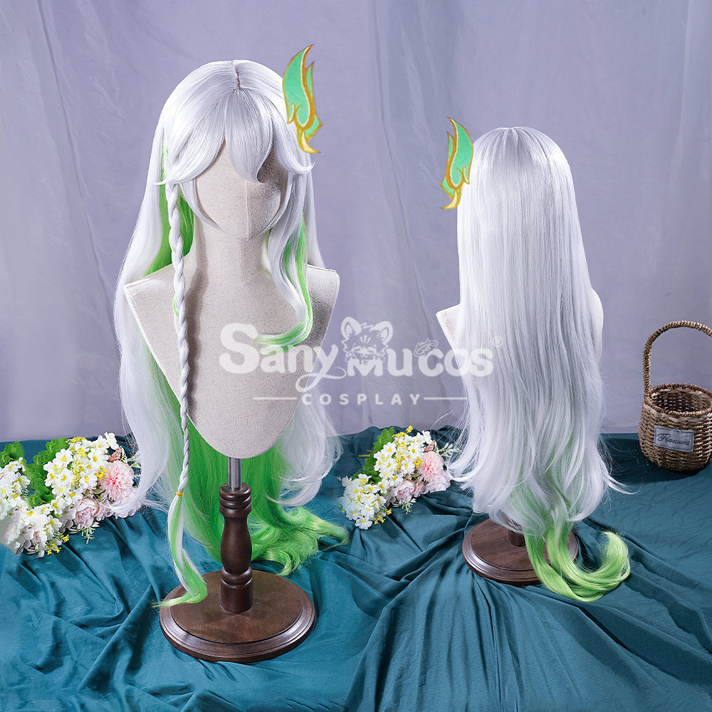 【In Stock】Game Genshin Impact Nahida Kusanali Lesser Lord White and Green Weave Long Cosplay Wig