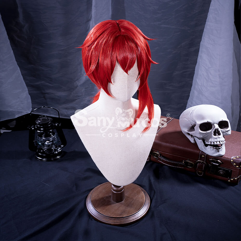 【In Stock】Game Genshin Impact Diluc Ragnvindr Red Ponytail Long Cosplay Wig Wigs