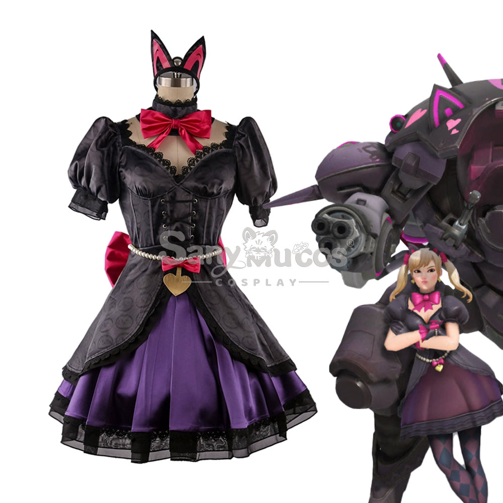 【Custom-Tailor】Game Overwatch D.Va Black CatCosplay Costume Dress with Cat Ears set