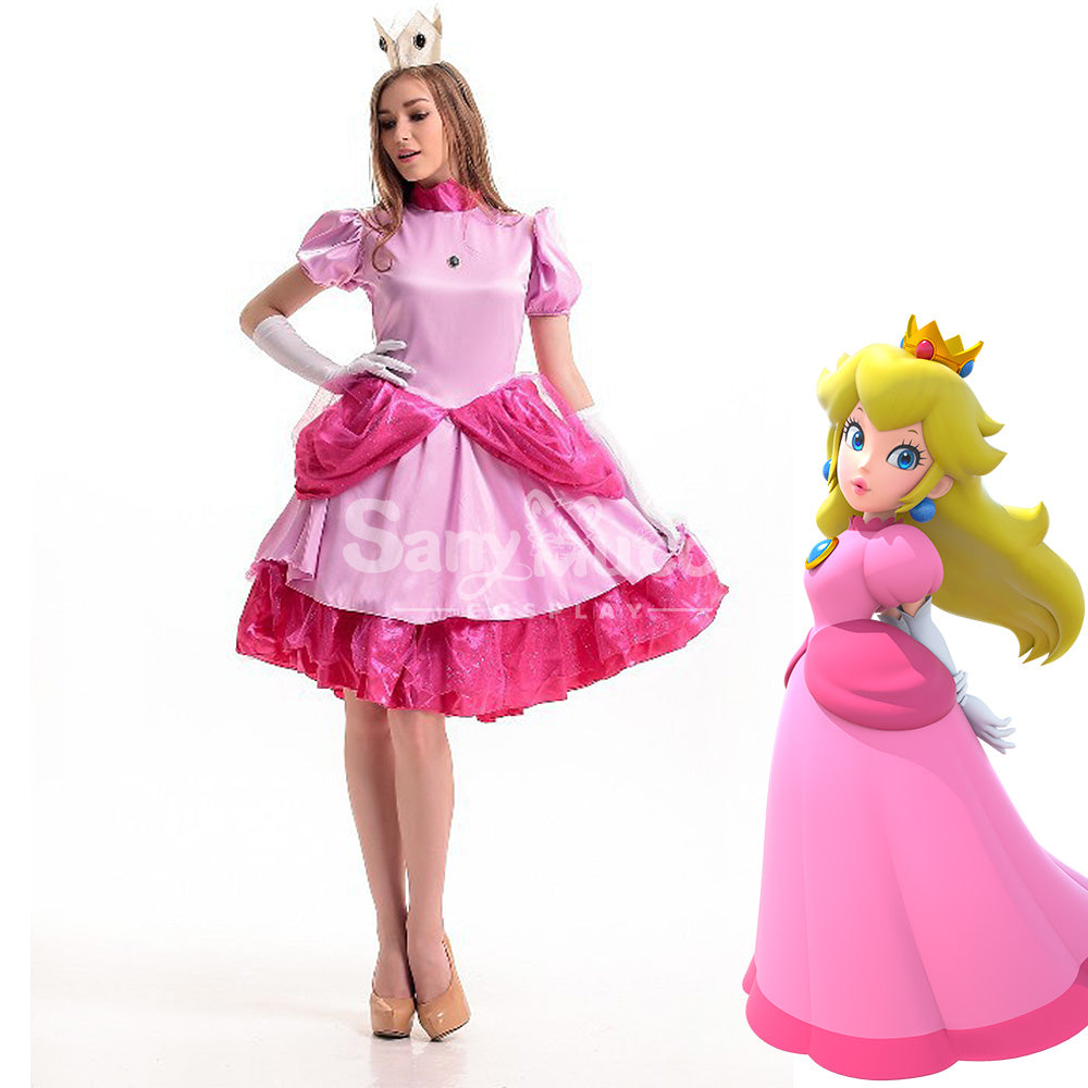 Anime Movie The Super Mario Bros. Movie Cosplay Princess Peach Dress Up Pink Cosplay Costume