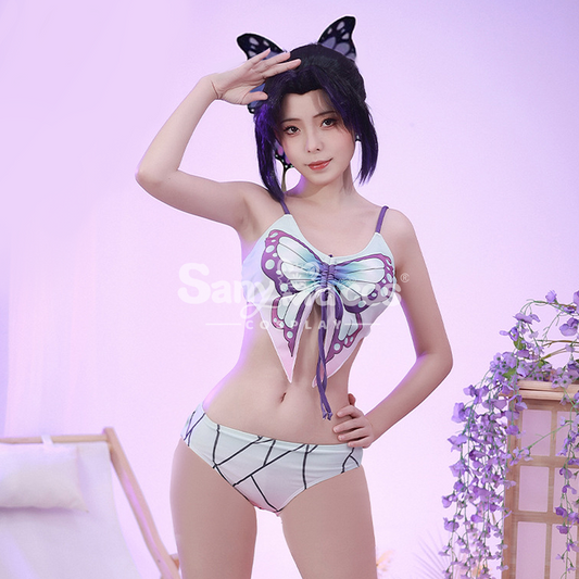 【In Stock】Game Demon Slayer Kochou Shinobu Derivative Swimsuits for Women Swimwear Sexy Bathing Suit Bikini Sets 1000