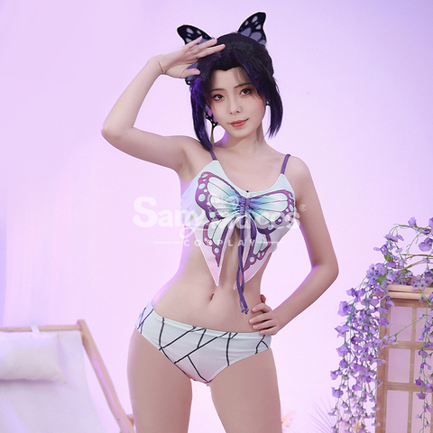 【In Stock】Game Demon Slayer Kochou Shinobu Derivative Swimsuits for Women Swimwear Sexy Bathing Suit Bikini Sets