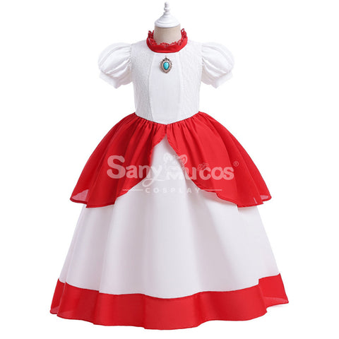 Anime Movie The Super Mario Bros. Movie Cosplay Kid Size Princess Peach White Cosplay Costume