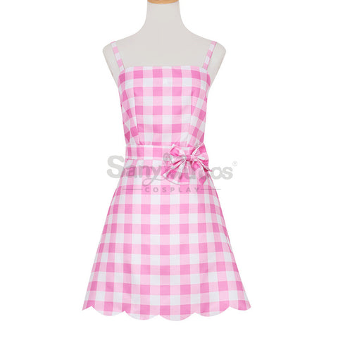 【In Stock】Movie Barbie Cosplay Barbie Light Pink Plaid Dress Cosplay Costume