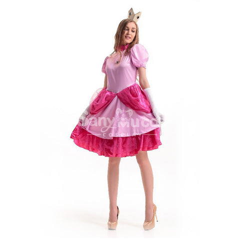 Anime Movie The Super Mario Bros. Movie Cosplay Princess Peach Dress Up Pink Cosplay Costume