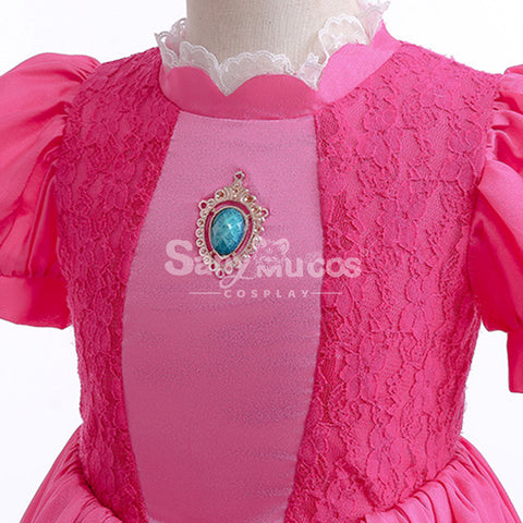 Anime Movie The Super Mario Bros. Movie Cosplay Kid Size Princess Peach Pink Cosplay Costume