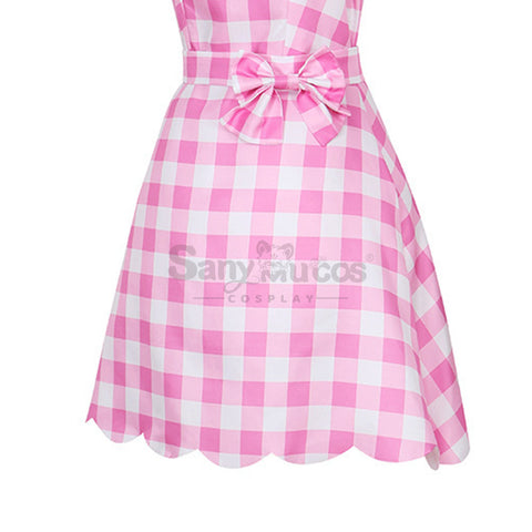 【In Stock】Movie Barbie Cosplay Barbie Light Pink Plaid Dress Cosplay Costume