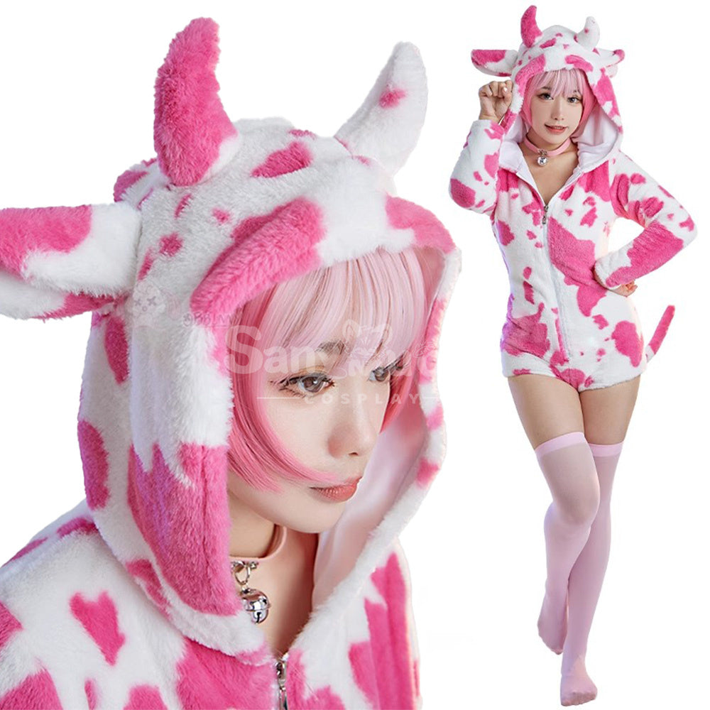 Dairy Cow Pink Cosplay Plush Jumpsuit Cosplay Costume