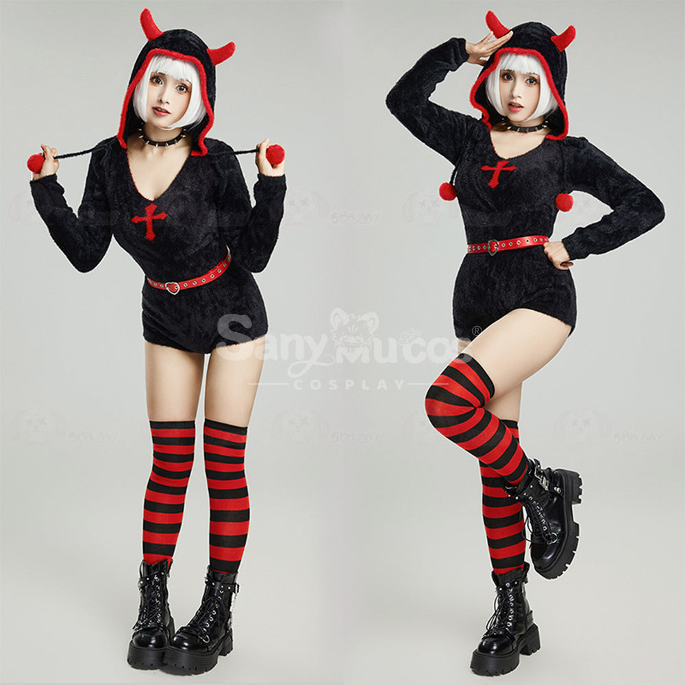 Gothic Style Black Plush Jumpsuit Daily Cosplay Costume