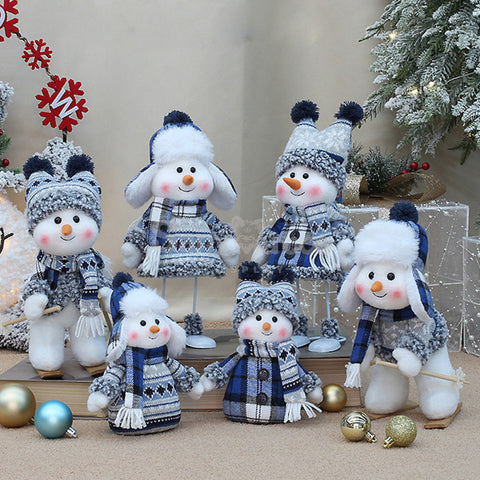 【In Stock】Christmas Decoration Blue Fabric Doll Cute Ski Snowman Cosplay Prop