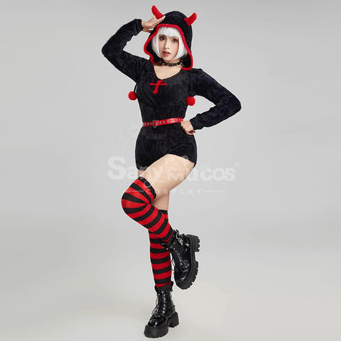 Gothic Style Black Plush Jumpsuit Daily Cosplay Costume