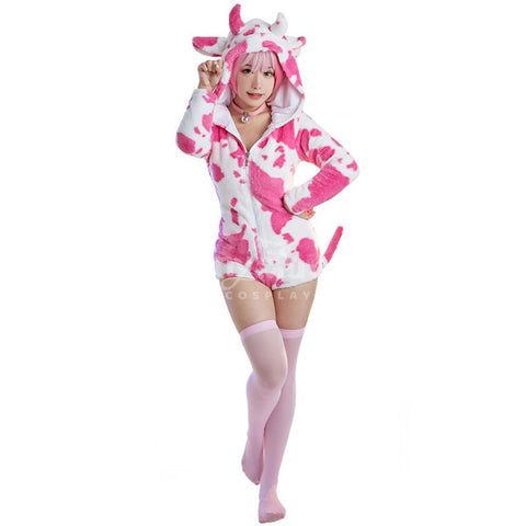 Dairy Cow Pink Cosplay Plush Jumpsuit Cosplay Costume