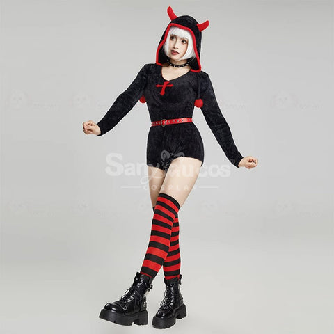 Gothic Style Black Plush Jumpsuit Daily Cosplay Costume