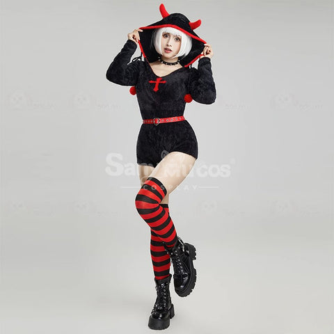 Gothic Style Black Plush Jumpsuit Daily Cosplay Costume