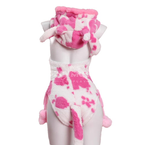 White And Pink Cow Cosplay Cute Paw Plush Jumpsuit Cosplay Costume