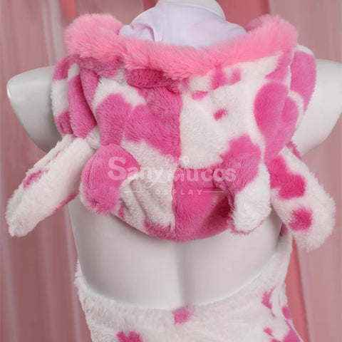 White And Pink Cow Cosplay Cute Paw Plush Jumpsuit Cosplay Costume