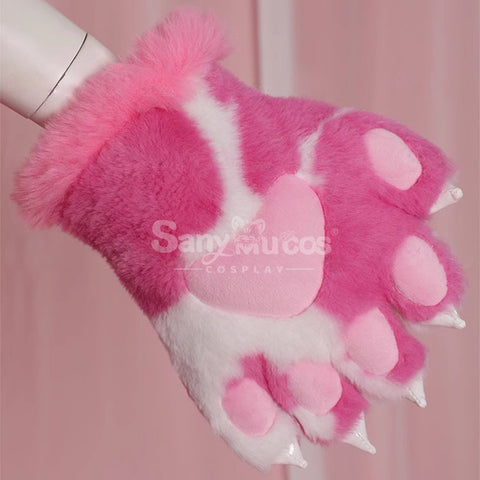 White And Pink Cow Cosplay Cute Paw Plush Jumpsuit Cosplay Costume