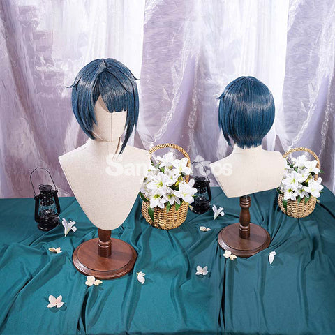 Game Genshin Impact Xingqiu Cosplay Wig Short Blue