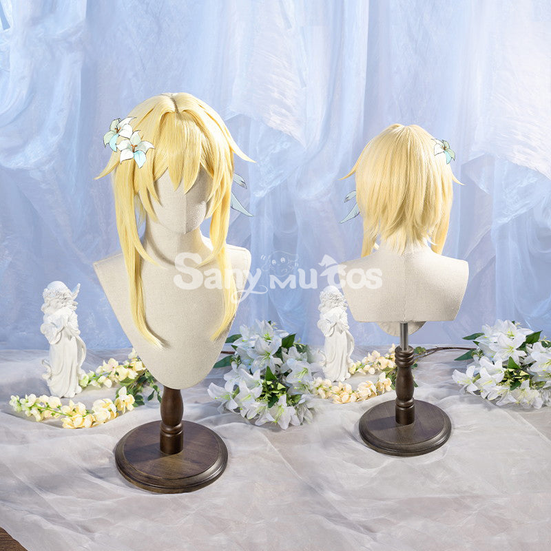Game Genshin Impact Female Traveler Lumine Cosplay Wig Gold Short Hair