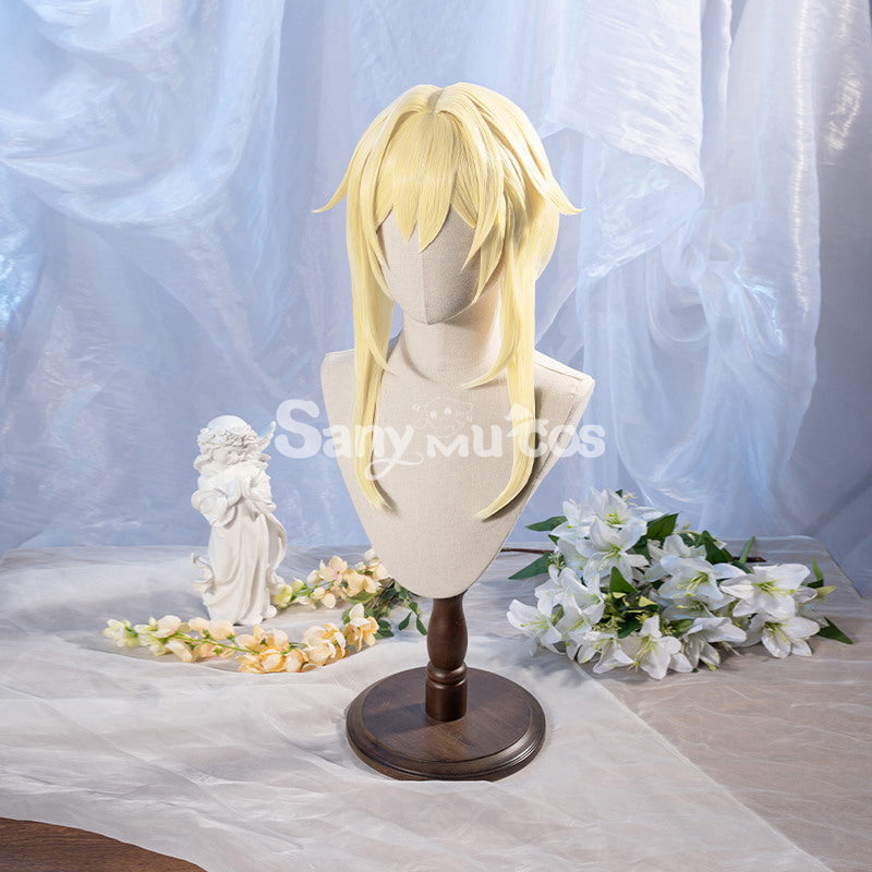 Game Genshin Impact Female Traveler Lumine Cosplay Wig Gold Short Hair