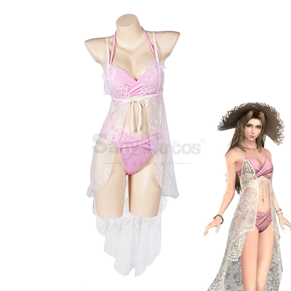 Game Final Fantasy VII Cosplay Aerith Gainsborough Bikini Swimsuit Dress Cosplay Costume