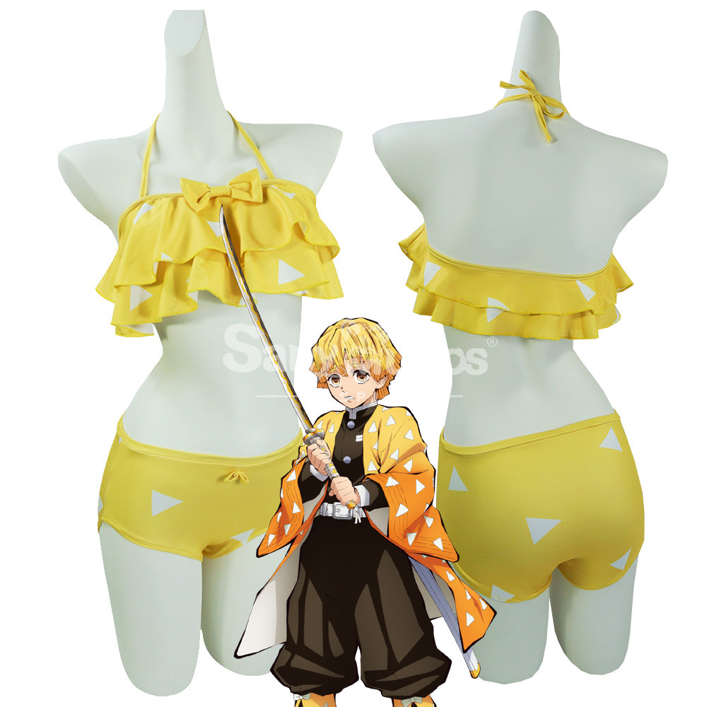 【In Stock】Anime Demon Slayer Cosplay Zenitsu Agatsuma Bikini Swimsuit Cosplay Costume