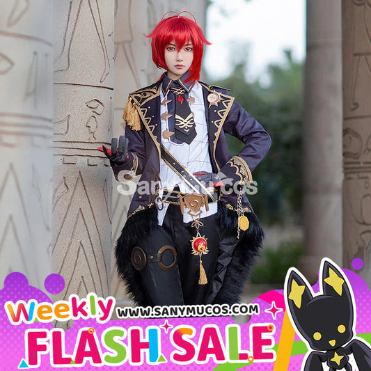 【Weekly Flash Sale on www.sanymucos.com】【48H To Ship】Game Genshin Impact Cosplay Diluc Ragnvindr Top and Pants Cosplay Costume 800