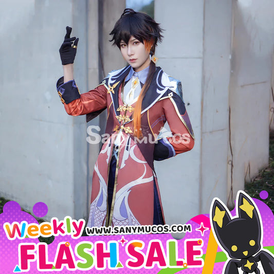 【Weekly Flash Sale on www.sanymucos.com】【48H To Ship】Game Genshin Impact Zhongli Classical Long Coat Suit Cosplay Costume 800