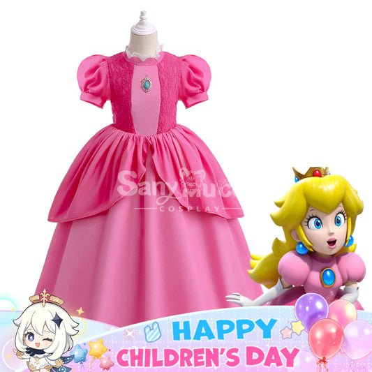 Anime Movie The Super Mario Bros. Movie Cosplay Kid Size Princess Peach Pink Cosplay Costume 1000