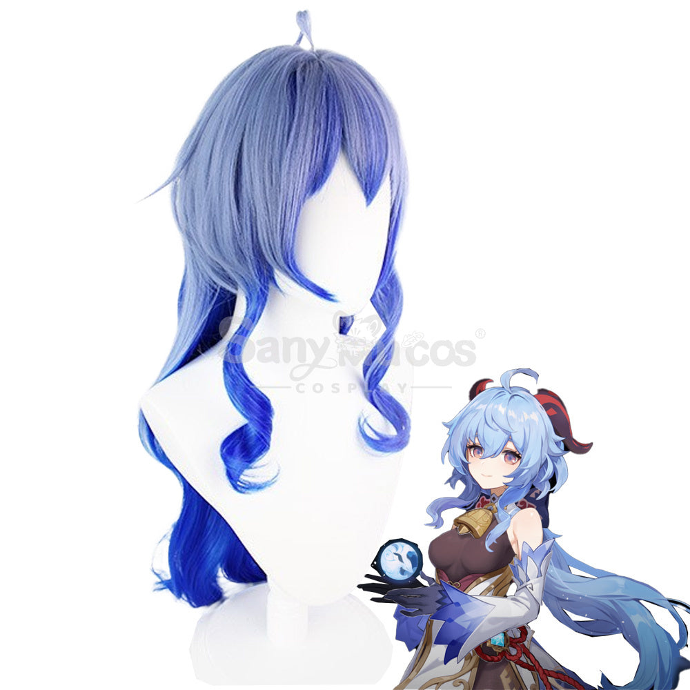 【In Stock】Game Genshin Impact Cosplay Ganyu Gan Yu Wig / Horn Women Long Blue Curly Wig