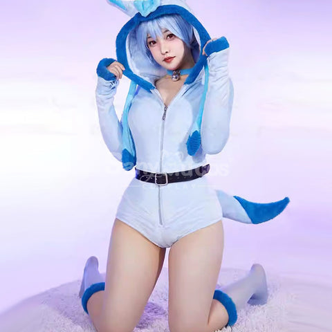 Game Pokemon Scarlet and Violet Cosplay Glaceon Plush Jumpsuit Cosplay Costume