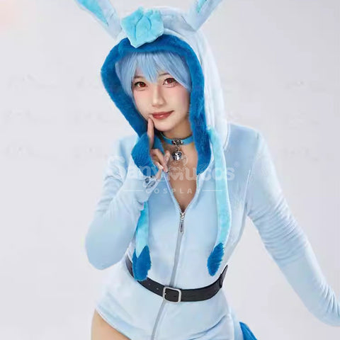 Game Pokemon Scarlet and Violet Cosplay Glaceon Plush Jumpsuit Cosplay Costume