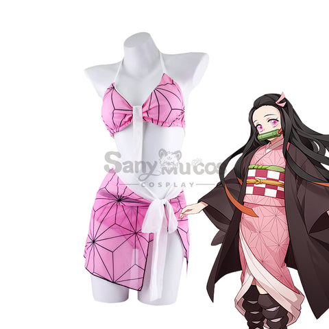 【In Stock】Anime Demon Slayer Cosplay Nezuko Kamado Bikini Swimsuit Cosplay Costume