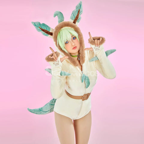 Game Pokemon Scarlet and Violet Cosplay Leafeon Plush Jumpsuit Cosplay Costume