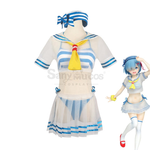 【In Stock】Anime Re Zero Cosplay Rem Sailor Swimsuit Cosplay Costume
