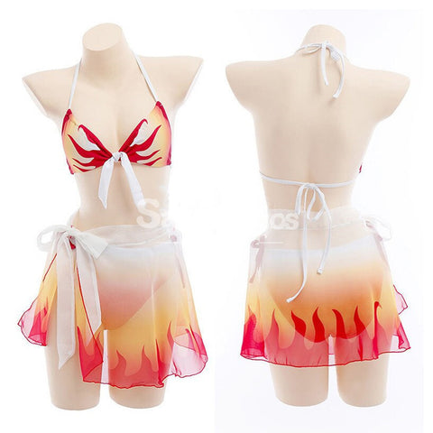 【In Stock】Anime Demon Slayer Cosplay Kyojuro Rengoku Bikini Swimsuit Cosplay Costume