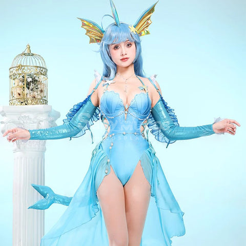 Game Pokemon Scarlet and Violet Cosplay Vaporeon Blue Swimsuit Cosplay Costume