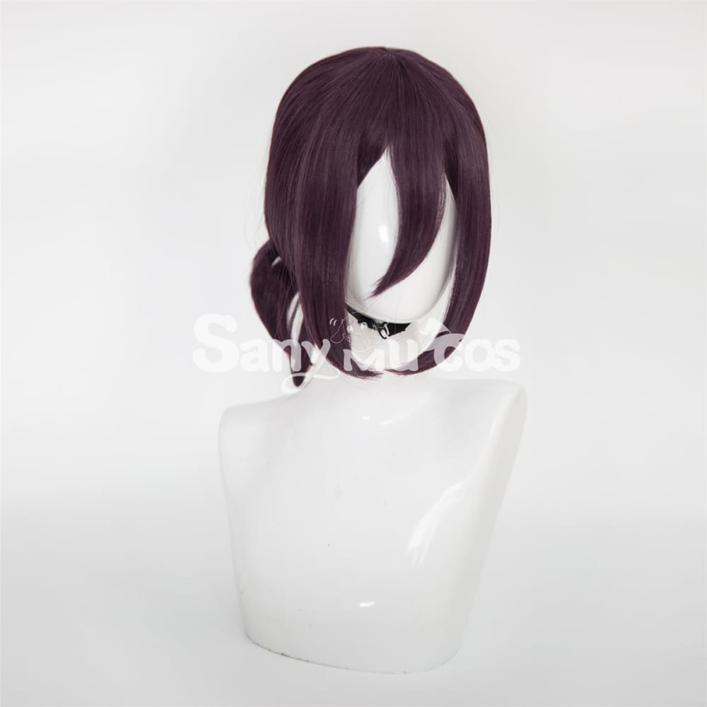 Anime Chainsaw Reze Dark Purple Color Tie-Hair Bun Cosplay Wig