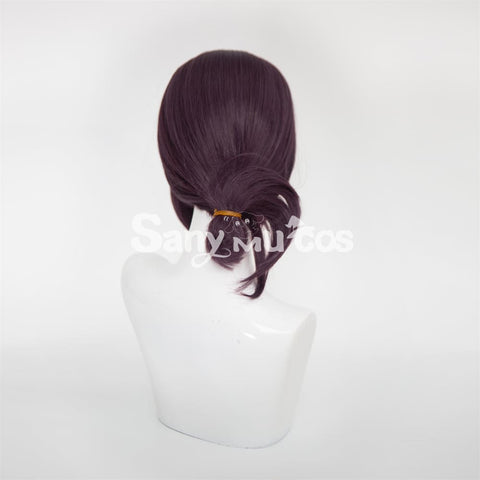 Anime Chainsaw Reze Dark Purple Color Tie-Hair Bun Cosplay Wig