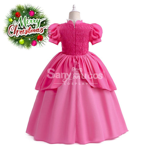 Anime Movie The Super Mario Bros. Cosplay Kid Size Princess Peach Pink Costume Costumes