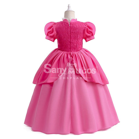 Anime Movie The Super Mario Bros. Cosplay Kid Size Princess Peach Pink Costume Costumes