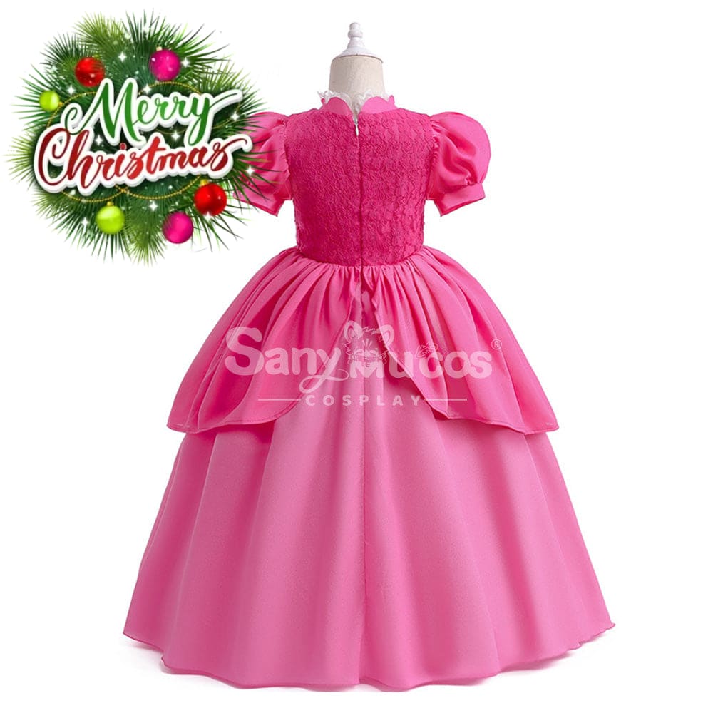 Anime Movie The Super Mario Bros. Cosplay Kid Size Princess Peach Pink Costume Costumes