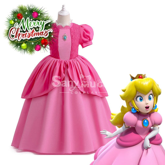 Anime Movie The Super Mario Bros. Cosplay Kid Size Princess Peach Pink Costume Costumes 1000