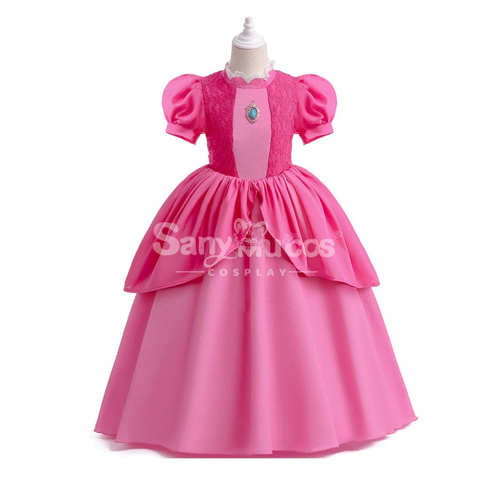 Anime Movie The Super Mario Bros. Cosplay Kid Size Princess Peach Pink Costume Costumes