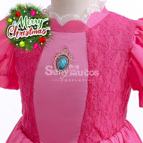 Anime Movie The Super Mario Bros. Cosplay Kid Size Princess Peach Pink Costume Costumes