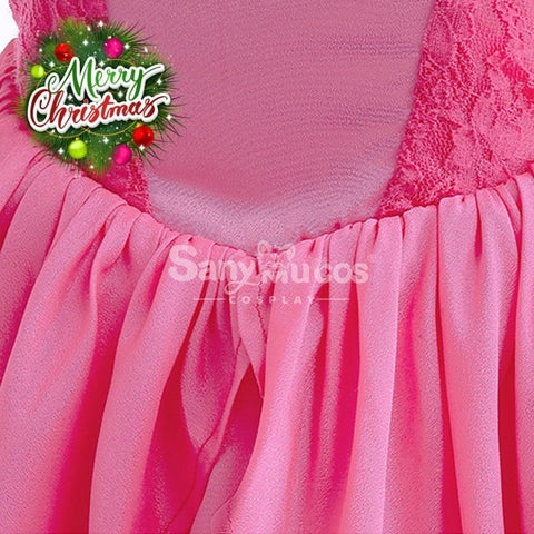 Anime Movie The Super Mario Bros. Cosplay Kid Size Princess Peach Pink Costume Costumes