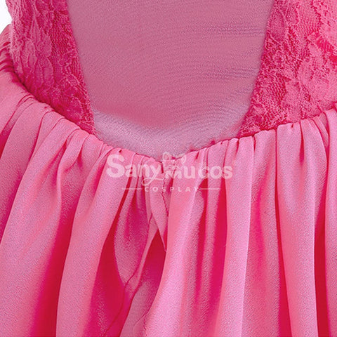 Anime Movie The Super Mario Bros. Cosplay Kid Size Princess Peach Pink Costume Costumes