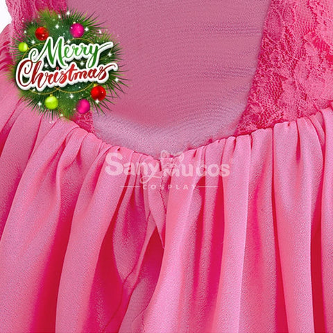 Anime Movie The Super Mario Bros. Cosplay Kid Size Princess Peach Pink Costume Costumes