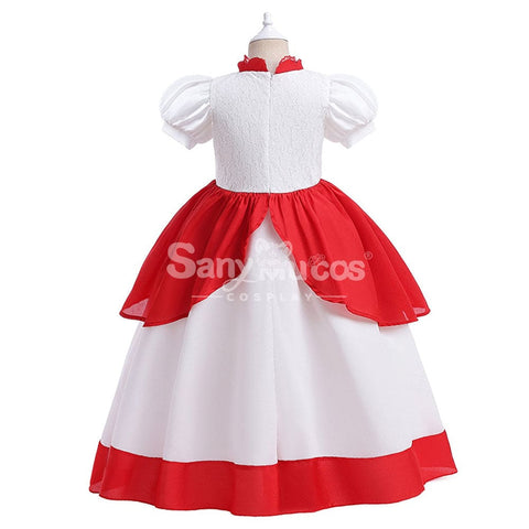 Anime Movie The Super Mario Bros. Cosplay Kid Size Princess Peach White Costume Costumes