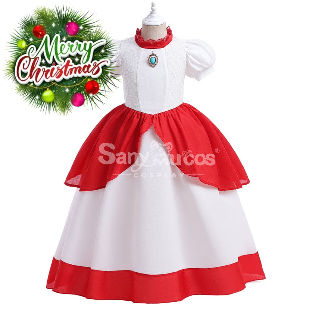 Anime Movie The Super Mario Bros. Cosplay Kid Size Princess Peach White Costume Costumes